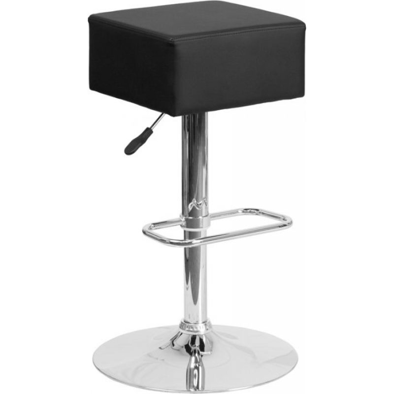 Square Barstool Adjustable Height w Foot Rest Chrome Base