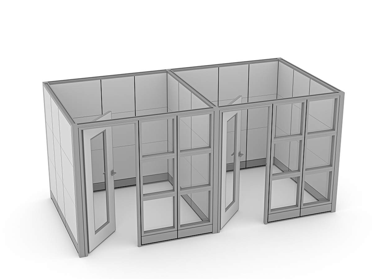 Dual Glass Office Cubicles with Locking Doors | 7' x 7' x 84