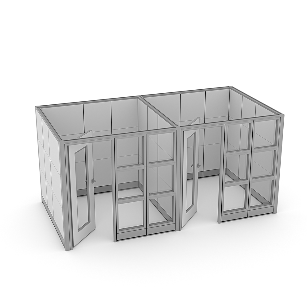 Dual Glass Office Cubicles with Locking Doors | 7' x 7' x 84