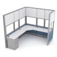 Workstation Cubicle with L-Shaped Desk | Sapphire Wall | 7x8x7'H