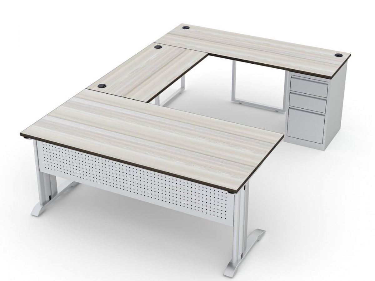 Indigo Series L-Shaped Desk with Modesty Panel and Box Legs | 6x6 | 8 Laminate options