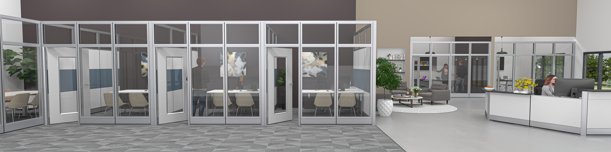 Cubicle Walls with Locking Doors & Glass Panels - Sapphire Wall System