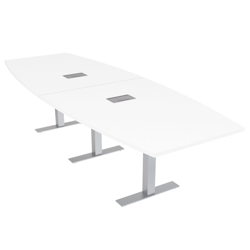 10' Harmony Conference Table Boat Shaped T Bases With Electrical White