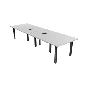 12' Rectangle White Cypress Tableop with Square Black Leg Posts