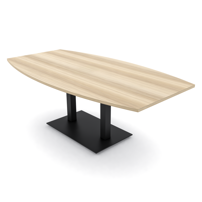 7' Boat Shaped Table Matte Black Double Base Blonde Surfside Ash