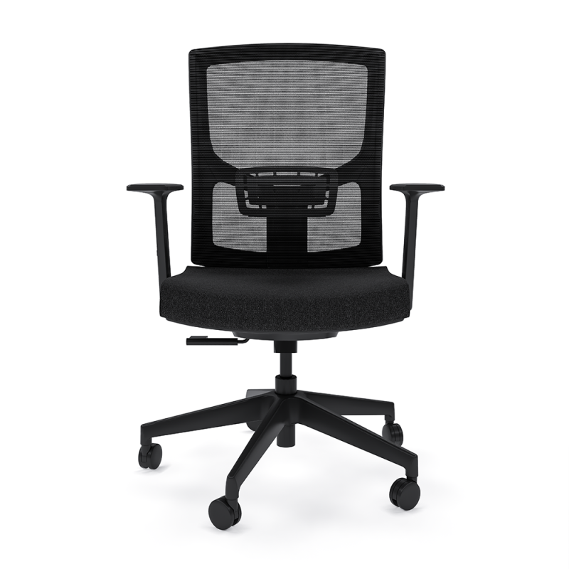 Black executive office chair with full mesh back.