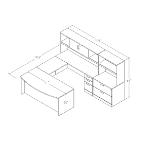 Bow Front U Shaped Executive Desk Suite With Storage Footprint