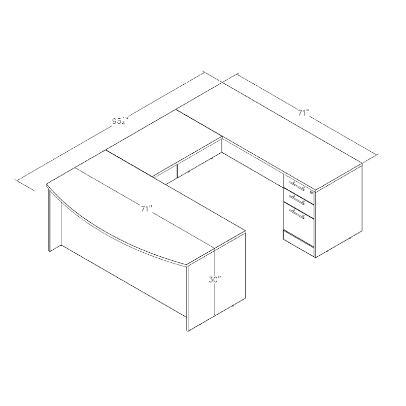 Bow Front U-Shaped Laminate Desk With Storage Footprint