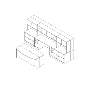 Sol Series Executive Suite Bow Front Desk Storage Cabinets Footprint