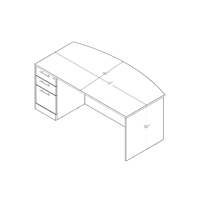 Sol Series Bow Front Laminate Desk With BBF Footprint