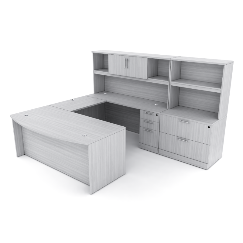 Bow Front U Shaped Executive Desk Suite With Storage White Cypress