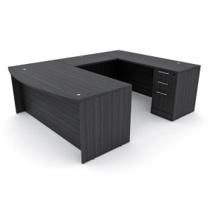 Bow Front U-Shaped Laminate Desk With Storage Asian Night