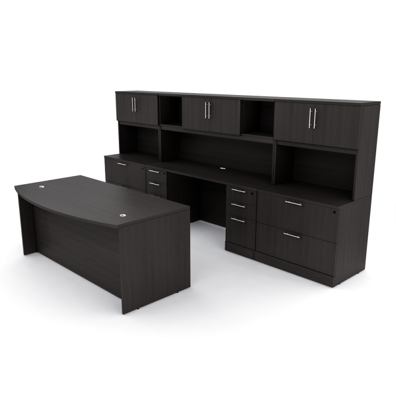 Sol Series Executive Suite Bow Front Desk Storage Cabinets Black Cypress