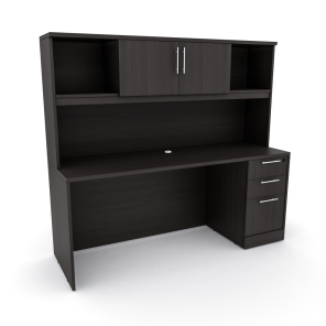 Sol Series Laminate Office Suite Straight Desk Storage Hutch Black Cypress