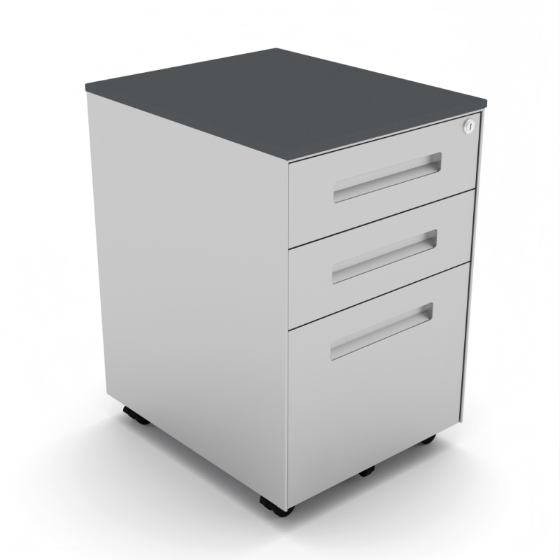 Mobile File Cabinet with Three Drawers and Cushioned Top | Silver